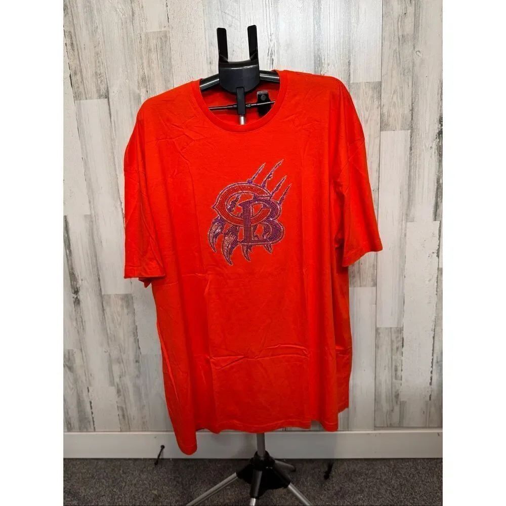 DXL 4XL Orange Rhinestone Graphic Tee Big & Tall Short Sleeve 100% Cotton
